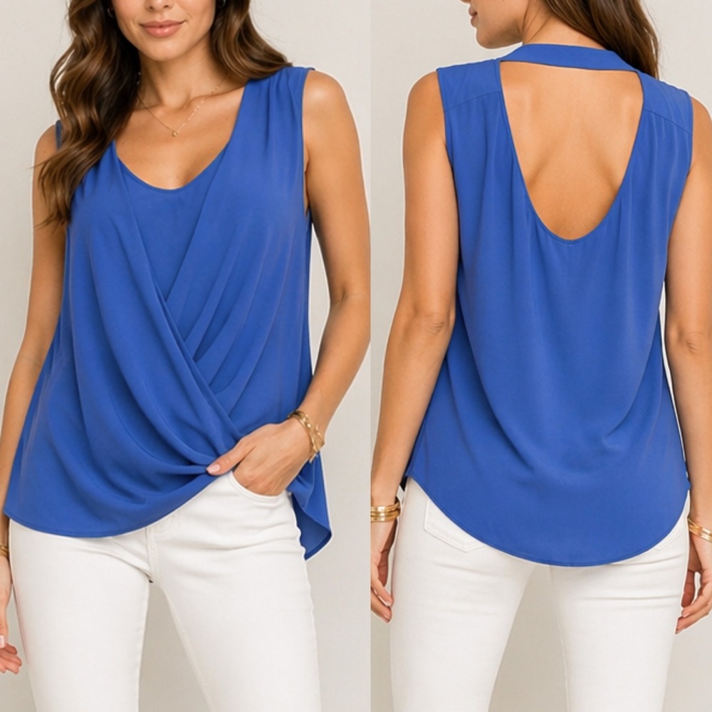 BCBGMaxAzria Royal Blue Sleeveless Twist-Front Cutout Back Top ❤️